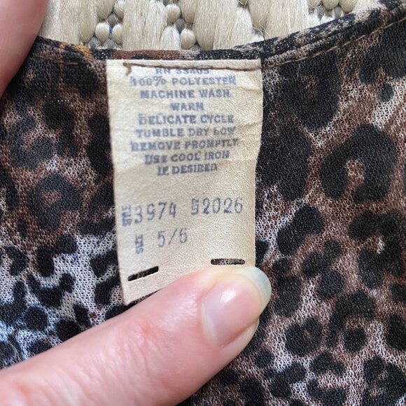 VTG Y2K Womens Cheetah Print Sheer Dress 5/6 Handkerchief Hem Fairy Boho Animal - Picture 8 of 10